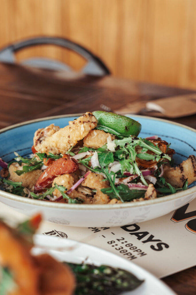 A seafood salad with rocket and red onion at the Royal Federal Hotel